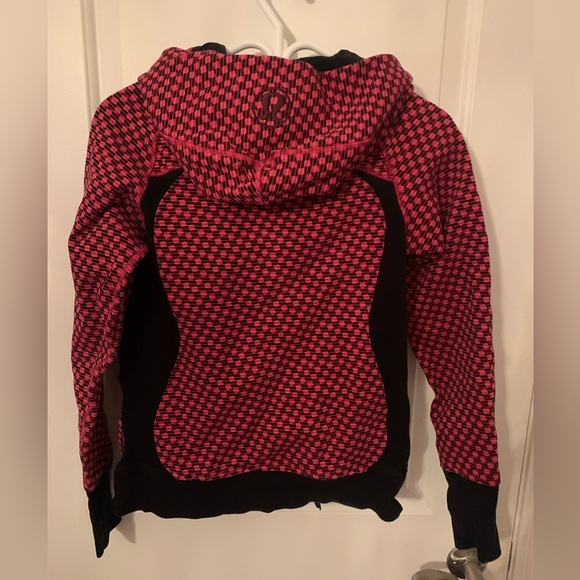 Lulu pink and black checkered zip up scuba hoodie - Picture 2 of 2